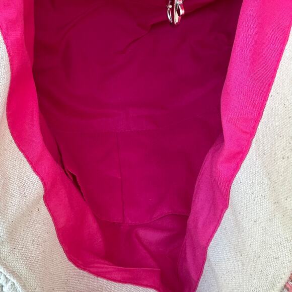 America and Beyond ROSE ALL DAY Tan Pink Large Tote Shoulder Beach Bag New - Picture 3 of 16